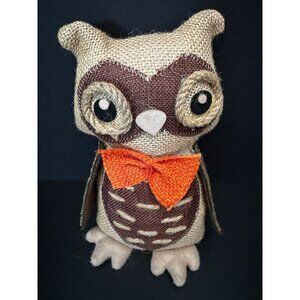 Fall Burlap Owl With Orange Bow Tie & Felt Details - Rustic Autumn Decor